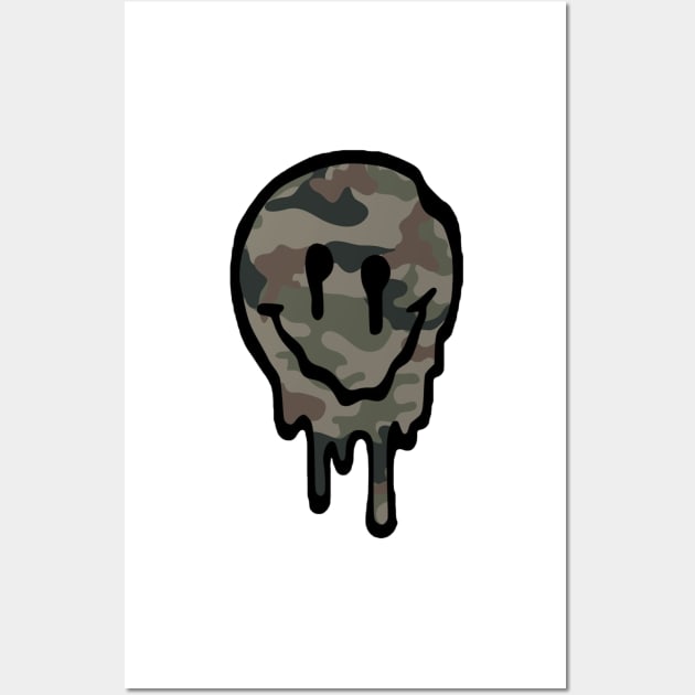 Camoflage Drippy Smiley Face Wall Art by lolsammy910